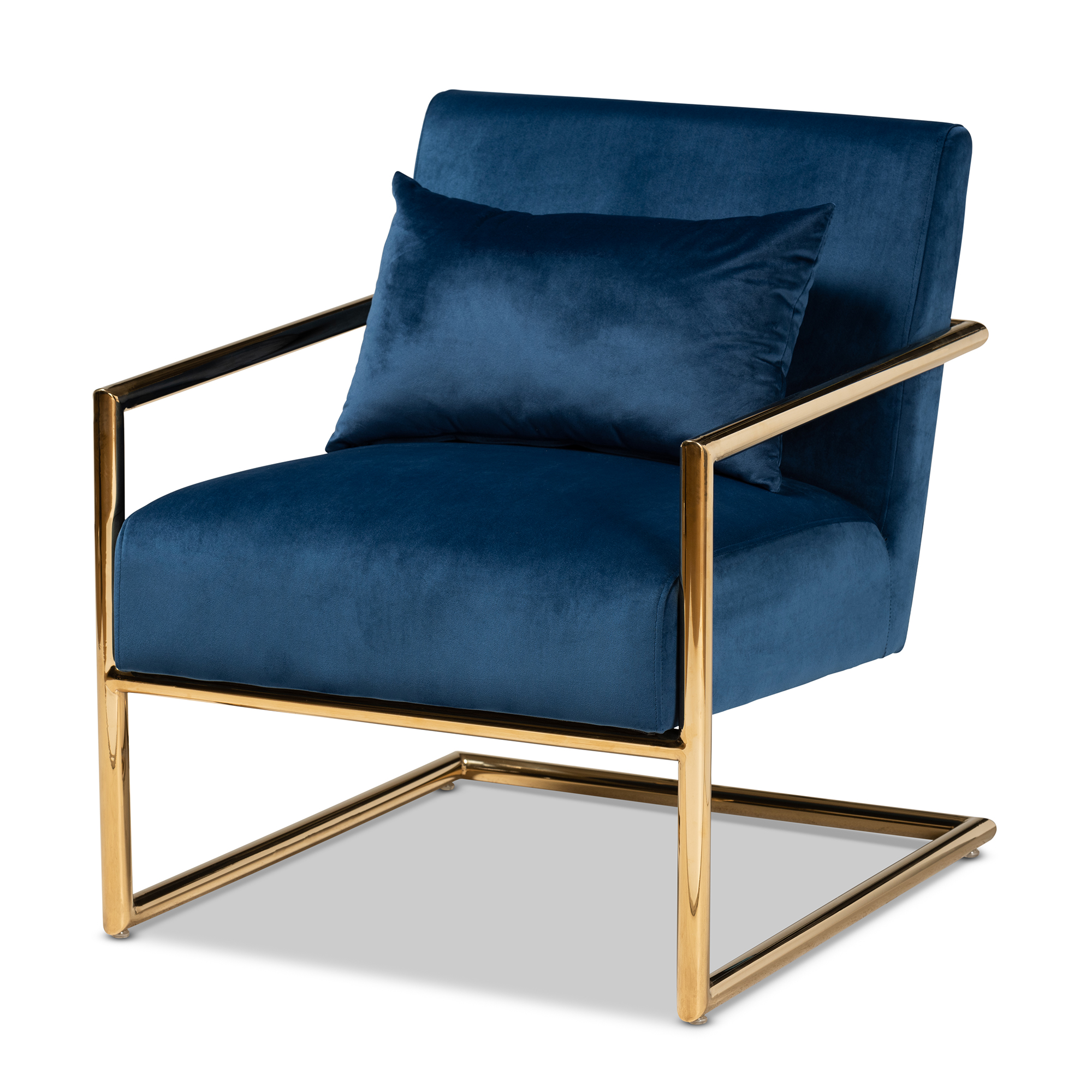 Baxton Studio Mira Glam and Luxe Navy Blue Velvet Fabric Upholstered Gold Finished Metal Lounge Chair